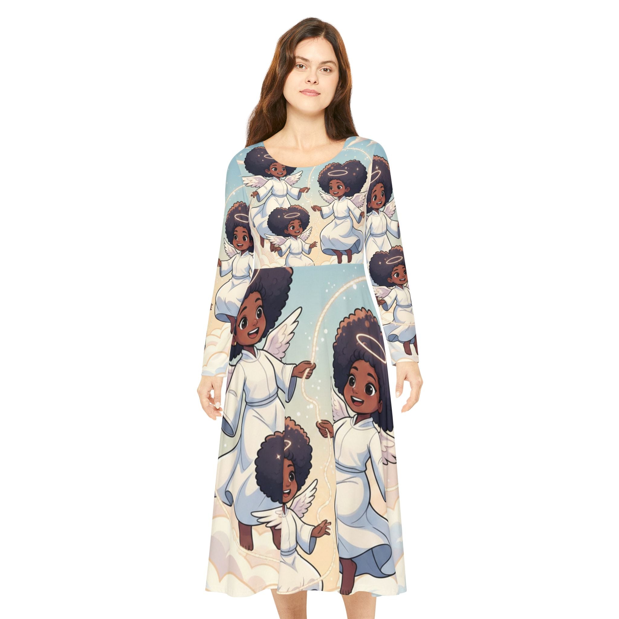 Angel Afro Girls Long Sleeve Dance Dress